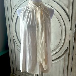 Cream tie neck silk blouse sleeveless